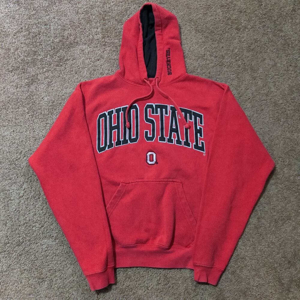 Vintage Ohio State‎ Hoodie Mens Size M Red Fade Buckeyes Sweatshirt Pullover
